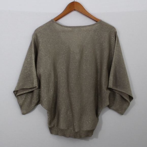 New York & Company Champagne & Gold V-Neck Shirt Top - Picture 7 of 7
